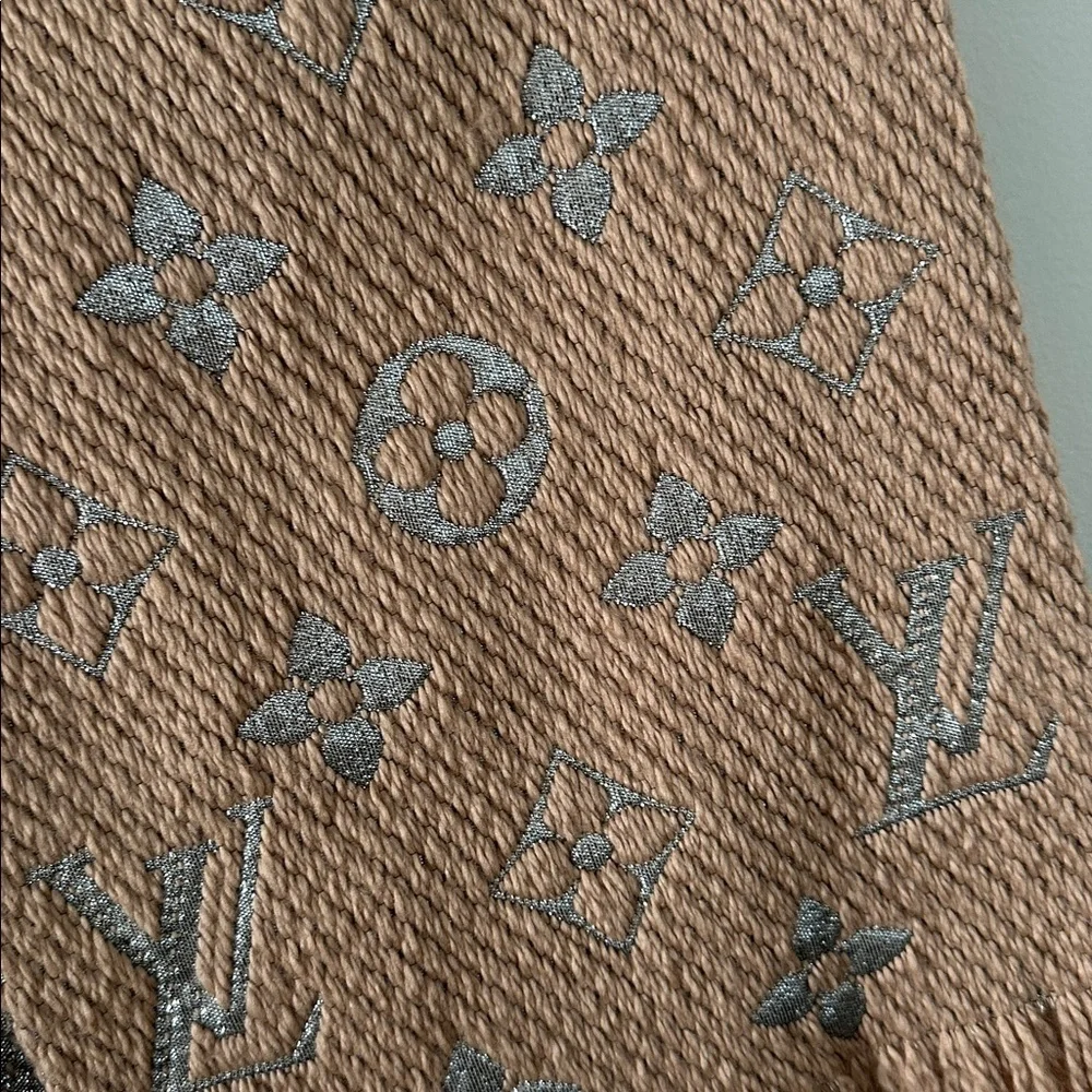 Authentic Louis Vuitton tan wool + Silk scarf